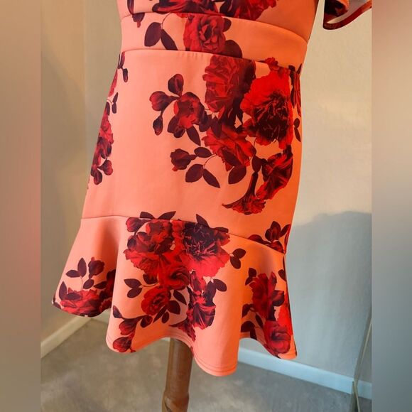 ASOS True Violet Bardot mini dress off the shoulder scuba ruffle floral print 10 - Picture 5 of 14